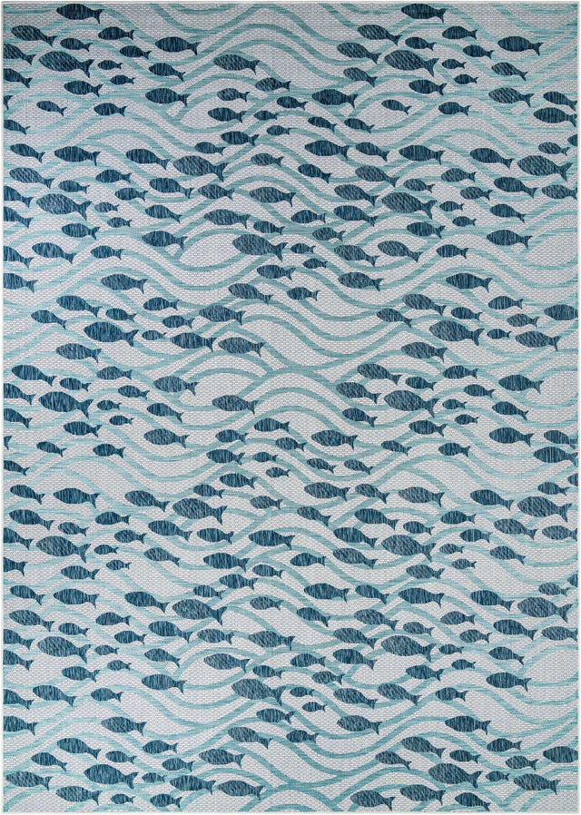 Blue 10' x 14' 1 Outdoor Coastal Rectangle Area Rug Weather Resistant for Patio, Deck, Terrace, Balcony, Porch 100% Polypropylene Coastal Decor Carpet for Sale at Rug Engine