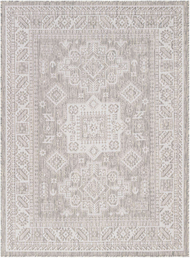 Light Gray 5' 3 x 7' 1 Outdoor Aztec Rectangle Area Rug Weather Resistant for Patio, Deck, Terrace, Balcony, Porch 100% Polypropylene Traditional Carpet Mat for Sale at Rug Engine