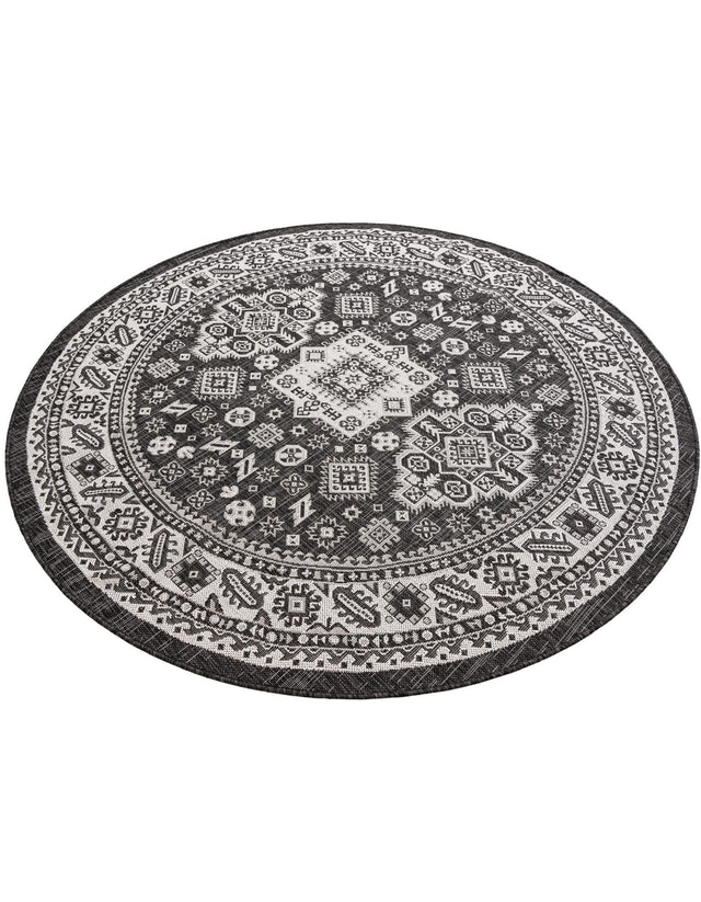 Charcoal Gray 6' 1 x 6' 1 Outdoor Aztec Round Area Rug Weather Resistant for Patio, Deck, Terrace, Balcony, Porch 100% Polypropylene Traditional Carpet Mat for Sale at Rug Engine