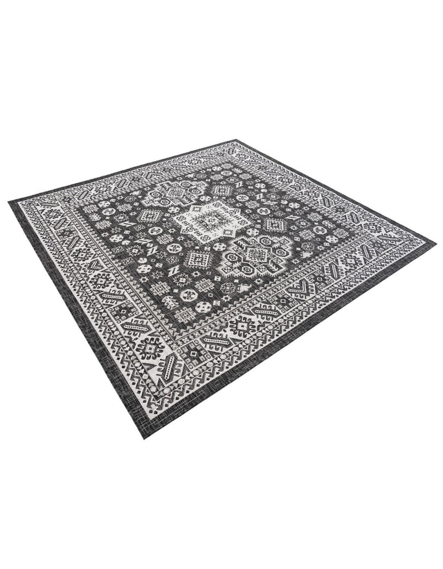 Charcoal Gray 6' 1 x 6' 1 Outdoor Aztec Square Area Rug Weather Resistant for Patio, Deck, Terrace, Balcony, Porch 100% Polypropylene Traditional Carpet Mat for Sale at Rug Engine