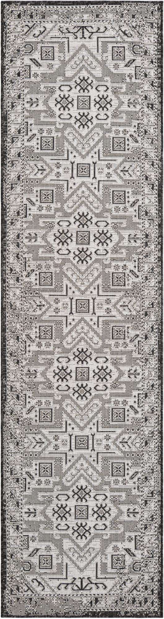 Charcoal Gray 2' 7 x 10' Outdoor Aztec Runner Area Rug Weather Resistant for Patio, Deck, Terrace, Balcony, Porch 100% Polypropylene Traditional Carpet Mat for Sale at Rug Engine