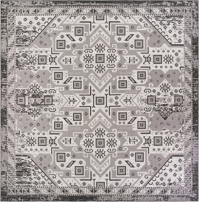 Charcoal Gray 12' x 12' Outdoor Aztec Square Area Rug Weather Resistant for Patio, Deck, Terrace, Balcony, Porch 100% Polypropylene Traditional Carpet Mat for Sale at Rug Engine