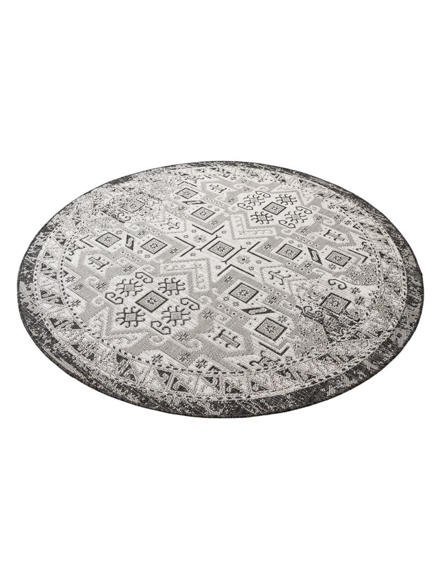 Charcoal Gray 6' 1 x 6' 1 Outdoor Aztec Round Area Rug Weather Resistant for Patio, Deck, Terrace, Balcony, Porch 100% Polypropylene Traditional Carpet Mat for Sale at Rug Engine