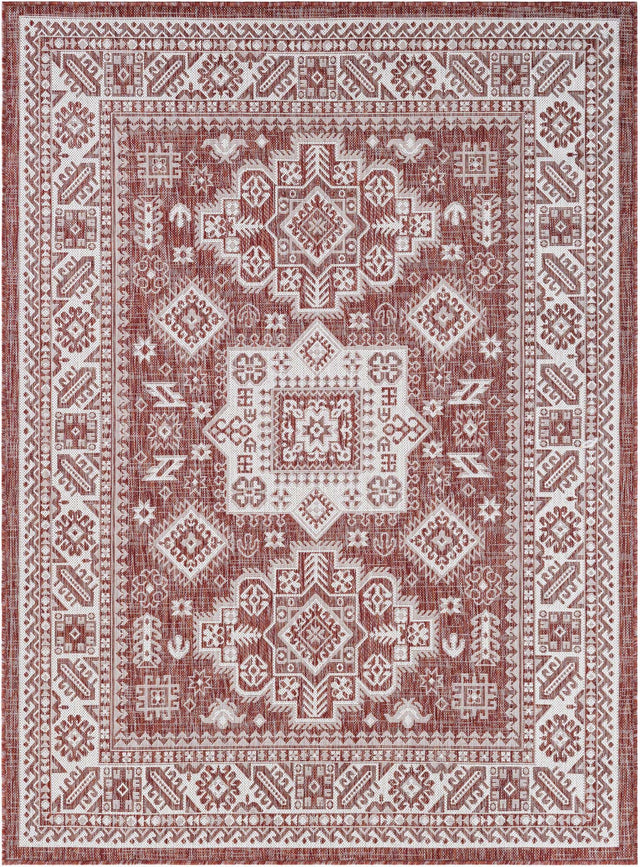 Rust Red 5' 3 x 7' 1 Outdoor Aztec Rectangle Area Rug Weather Resistant for Patio, Deck, Terrace, Balcony, Porch 100% Polypropylene Traditional Carpet Mat for Sale at Rug Engine