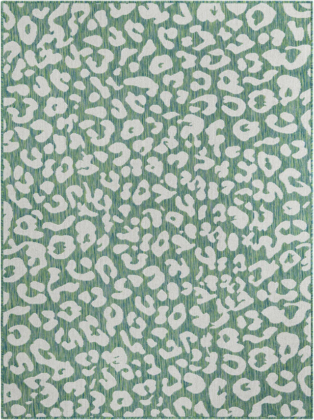 Green Blue 5' 3 x 7' 1 Outdoor Safari Rectangle Area Rug Weather Resistant for Patio, Deck, Terrace, Balcony, Porch Animal Print Wildlife Nature Carpet for Sale at Rug Engine