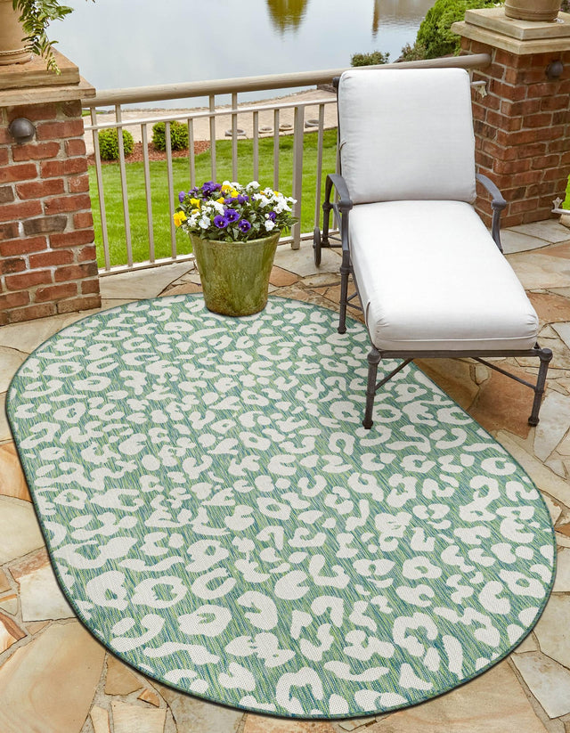 Green Blue 7' 10 x 10' Outdoor Safari Oval Area Rug Weather Resistant for Patio, Deck, Terrace, Balcony, Porch Animal Print Wildlife Nature Carpet for Sale at Rug Engine