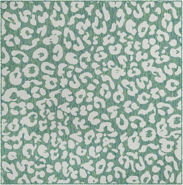Green Blue 6' 1 x 6' 1 Outdoor Safari Square Area Rug Weather Resistant for Patio, Deck, Terrace, Balcony, Porch Animal Print Wildlife Nature Carpet for Sale at Rug Engine