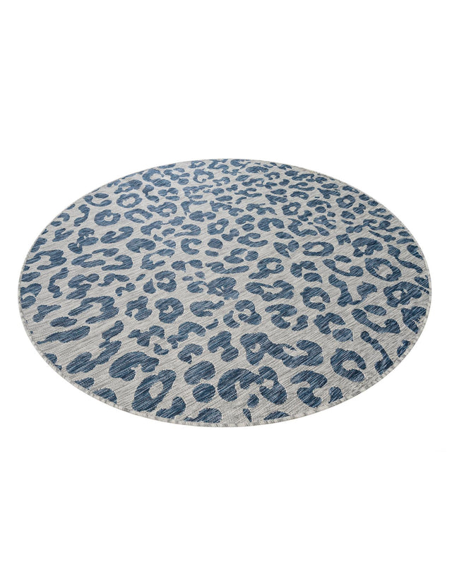 Blue 6' 1 x 6' 1 Outdoor Safari Round Area Rug Weather Resistant for Patio, Deck, Terrace, Balcony, Porch Animal Print Wildlife Nature Carpet for Sale at Rug Engine
