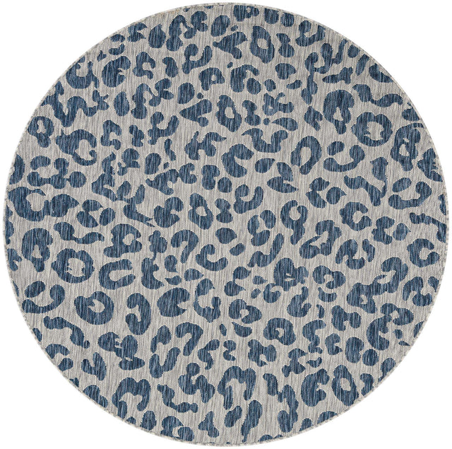 Blue 6' 1 x 6' 1 Outdoor Safari Round Area Rug Weather Resistant for Patio, Deck, Terrace, Balcony, Porch Animal Print Wildlife Nature Carpet for Sale at Rug Engine