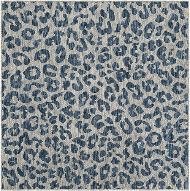 Blue 6' 1 x 6' 1 Outdoor Safari Square Area Rug Weather Resistant for Patio, Deck, Terrace, Balcony, Porch Animal Print Wildlife Nature Carpet for Sale at Rug Engine