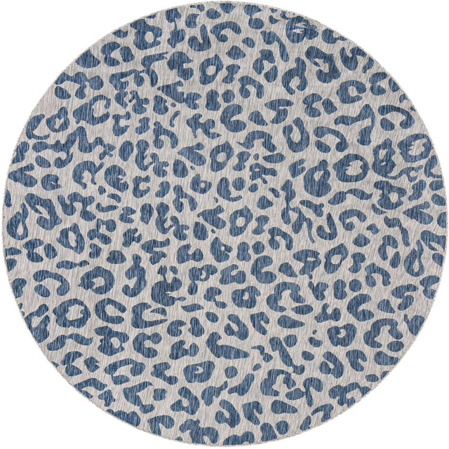 Blue 7' 10 x 7' 10 Outdoor Safari Round Area Rug Weather Resistant for Patio, Deck, Terrace, Balcony, Porch Animal Print Wildlife Nature Carpet for Sale at Rug Engine