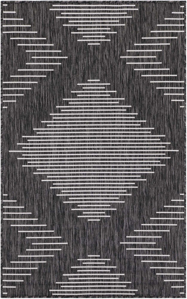 Charcoal Gray 3' 1 x 5' 3 Outdoor Modern Rectangle Area Rug Weather Resistant for Patio, Deck, Terrace, Balcony, Porch 100% Polypropylene Modern Outside Carpet for Sale at Rug Engine