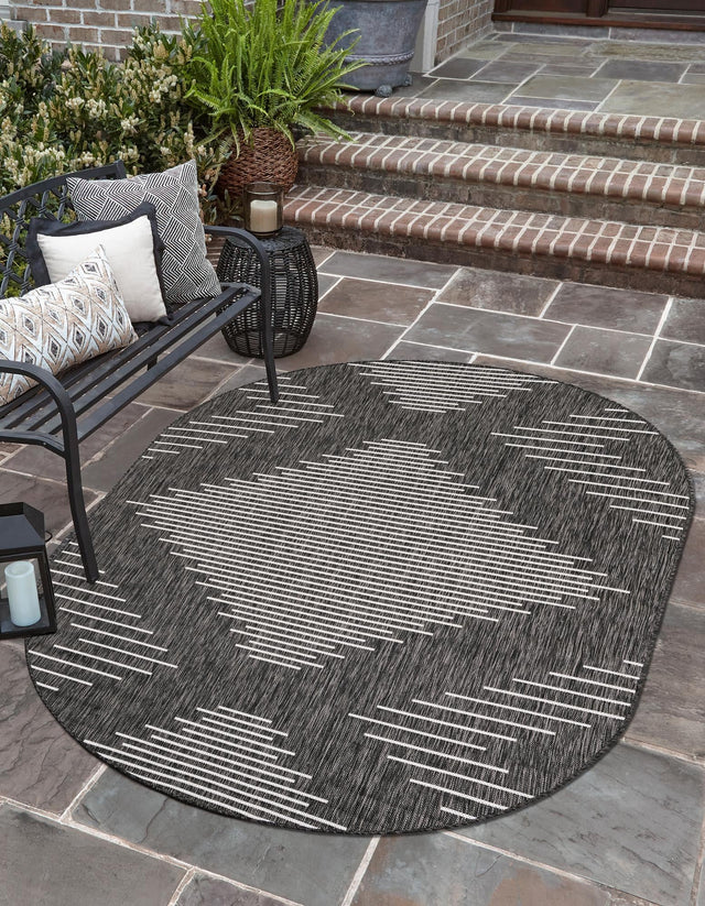 Charcoal Gray 5' 3 x 8' Outdoor Modern Oval Area Rug Weather Resistant for Patio, Deck, Terrace, Balcony, Porch 100% Polypropylene Modern Outside Carpet for Sale at Rug Engine