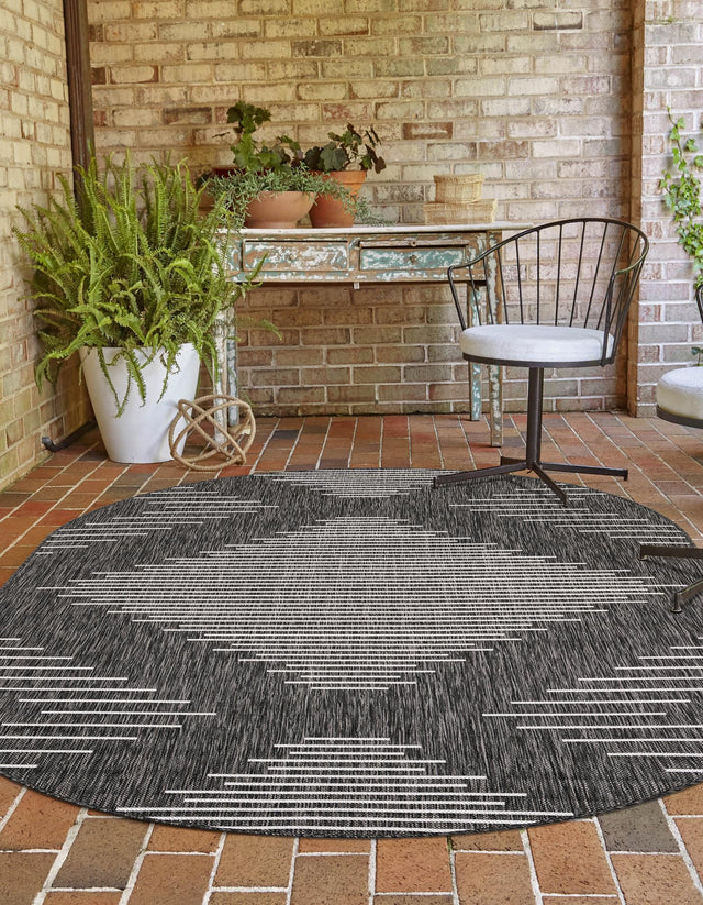 Charcoal Gray 5' 3 x 8' Outdoor Modern Oval Area Rug Weather Resistant for Patio, Deck, Terrace, Balcony, Porch 100% Polypropylene Modern Outside Carpet for Sale at Rug Engine
