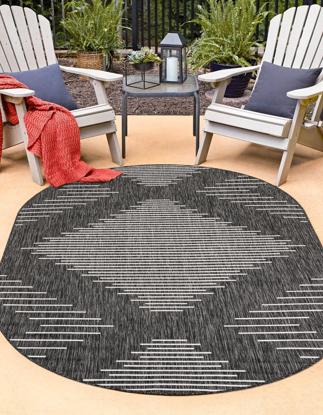 Charcoal Gray 5' 3 x 8' Outdoor Modern Oval Area Rug Weather Resistant for Patio, Deck, Terrace, Balcony, Porch 100% Polypropylene Modern Outside Carpet for Sale at Rug Engine
