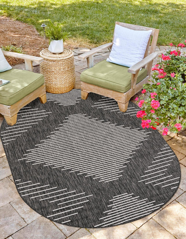 Charcoal Gray 5' 3 x 8' Outdoor Modern Oval Area Rug Weather Resistant for Patio, Deck, Terrace, Balcony, Porch 100% Polypropylene Modern Outside Carpet for Sale at Rug Engine