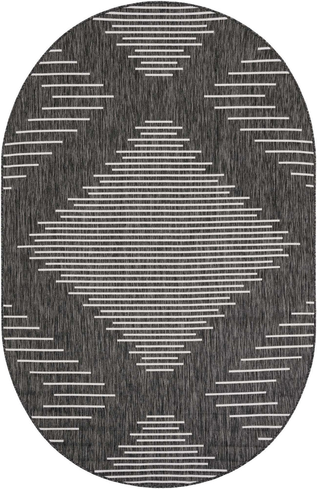 Charcoal Gray 5' 3 x 8' Outdoor Modern Oval Area Rug Weather Resistant for Patio, Deck, Terrace, Balcony, Porch 100% Polypropylene Modern Outside Carpet for Sale at Rug Engine