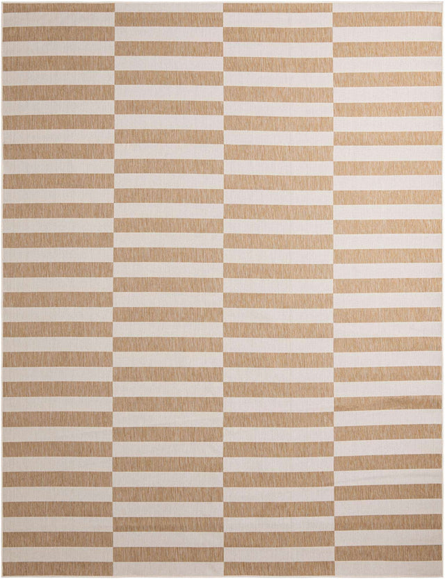 Taupe 10' x 13' 1 Outdoor Striped Rectangle Area Rug Weather Resistant for Patio, Deck, Terrace, Balcony, Porch Geometric Pattern Waterproof Carpet for Sale at Rug Engine