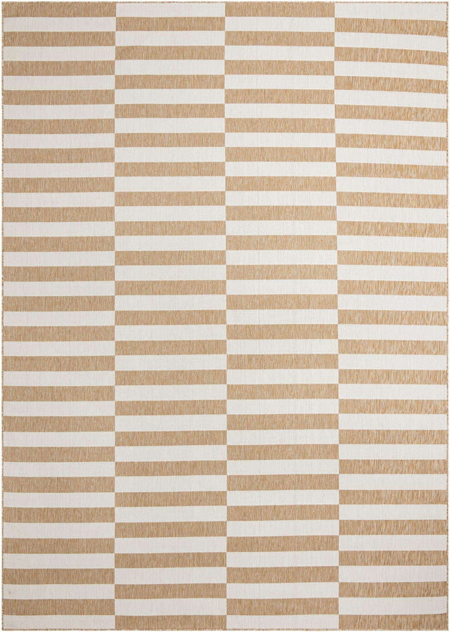 Taupe 10' x 14' 1 Outdoor Striped Rectangle Area Rug Weather Resistant for Patio, Deck, Terrace, Balcony, Porch Geometric Pattern Waterproof Carpet for Sale at Rug Engine