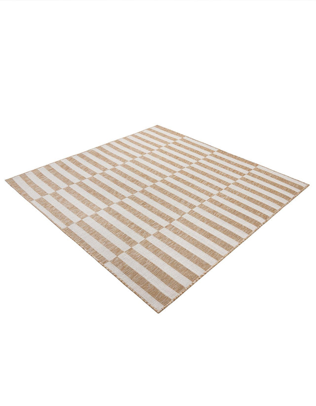 Taupe 6' 1 x 6' 1 Outdoor Striped Square Area Rug Weather Resistant for Patio, Deck, Terrace, Balcony, Porch Geometric Pattern Waterproof Carpet for Sale at Rug Engine