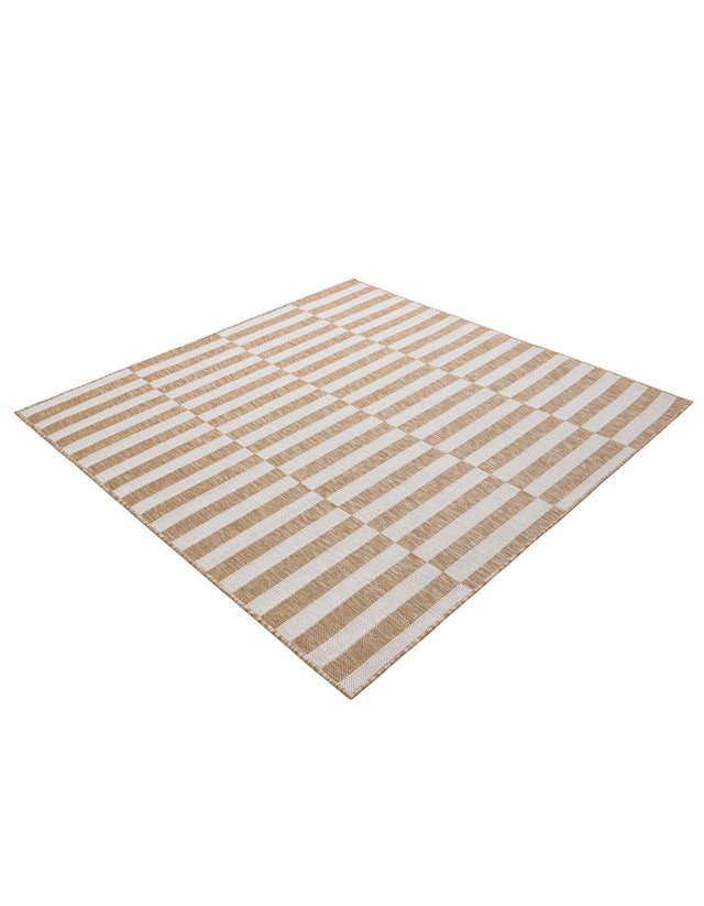 Taupe 6' 1 x 6' 1 Outdoor Striped Square Area Rug Weather Resistant for Patio, Deck, Terrace, Balcony, Porch Geometric Pattern Waterproof Carpet for Sale at Rug Engine