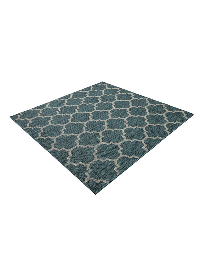 Teal 6' 1 x 6' 1 Outdoor Trellis Square Area Rug Weather Resistant for Patio, Deck, Terrace, Balcony, Porch Geometric Design Water Safe Outside Carpet for Sale at Rug Engine