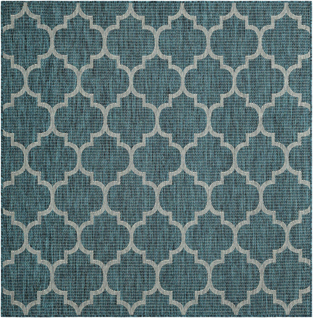 Teal 6' 1 x 6' 1 Outdoor Trellis Square Area Rug Weather Resistant for Patio, Deck, Terrace, Balcony, Porch Geometric Design Water Safe Outside Carpet for Sale at Rug Engine
