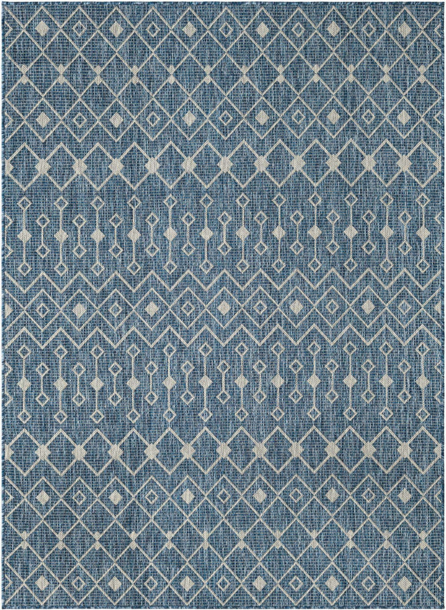 Blue 5' 3 x 7' 1 Outdoor Trellis Rectangle Area Rug Weather Resistant for Patio, Deck, Terrace, Balcony, Porch Geometric Design Water Safe Outside Carpet for Sale at Rug Engine