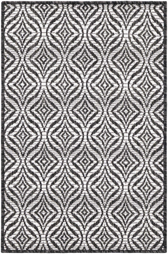 Charcoal 2' x 3' 1 Outdoor Trellis Rectangle Area Rug Weather Resistant for Patio, Deck, Terrace, Balcony, Porch Geometric Design Water Safe Outside Carpet for Sale at Rug Engine