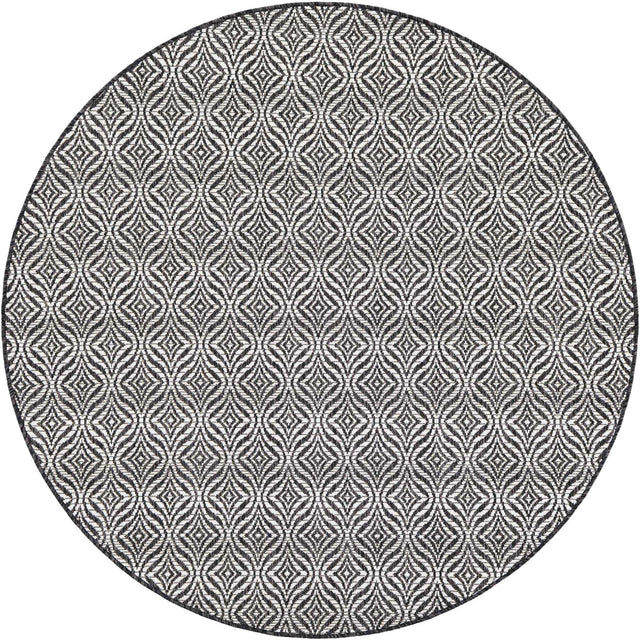 Charcoal 5' 3 x 5' 3 Outdoor Trellis Round Area Rug Weather Resistant for Patio, Deck, Terrace, Balcony, Porch Geometric Design Water Safe Outside Carpet for Sale at Rug Engine