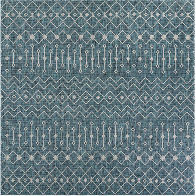 Teal 10' x 10' Outdoor Trellis Square Area Rug Weather Resistant for Patio, Deck, Terrace, Balcony, Porch Geometric Design Water Safe Outside Carpet for Sale at Rug Engine