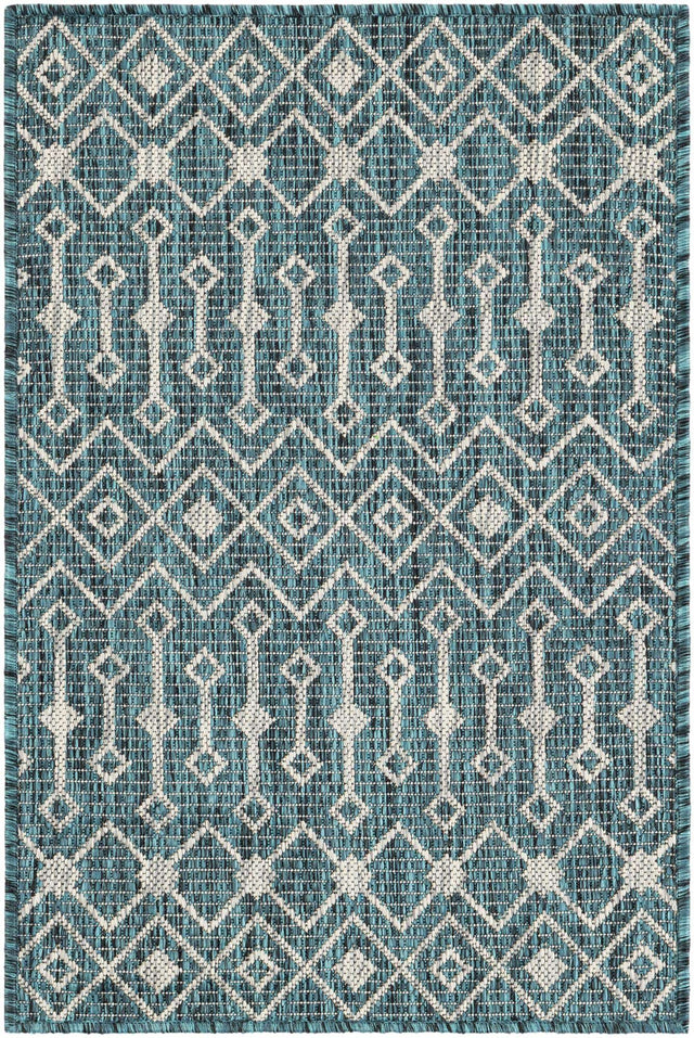 Teal 2' x 3' 1 Outdoor Trellis Rectangle Area Rug Weather Resistant for Patio, Deck, Terrace, Balcony, Porch Geometric Design Water Safe Outside Carpet for Sale at Rug Engine