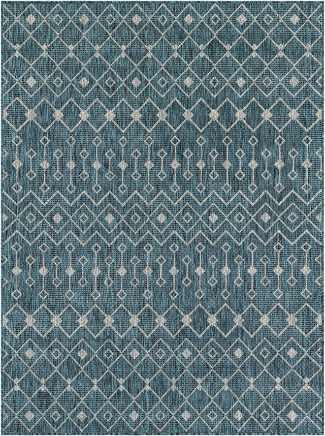 Teal 5' 3 x 7' 1 Outdoor Trellis Rectangle Area Rug Weather Resistant for Patio, Deck, Terrace, Balcony, Porch Geometric Design Water Safe Outside Carpet for Sale at Rug Engine