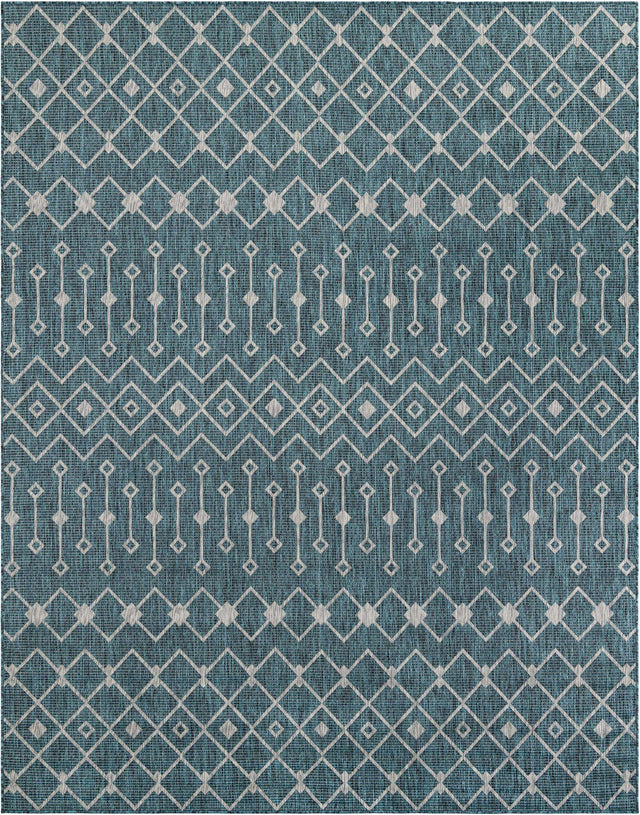 Teal 7' 10 x 10' Outdoor Trellis Rectangle Area Rug Weather Resistant for Patio, Deck, Terrace, Balcony, Porch Geometric Design Water Safe Outside Carpet for Sale at Rug Engine