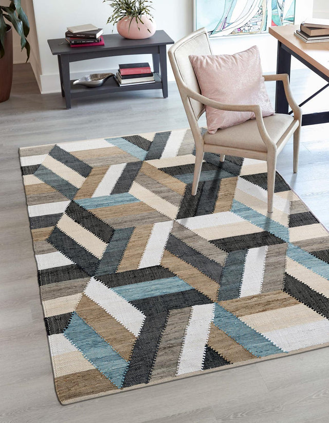 Blue 5' 1 x 8' Chindi Cotton Rectangle Area Rug Interior Design Home Decor Carpet Mat for Sale at Rug Engine