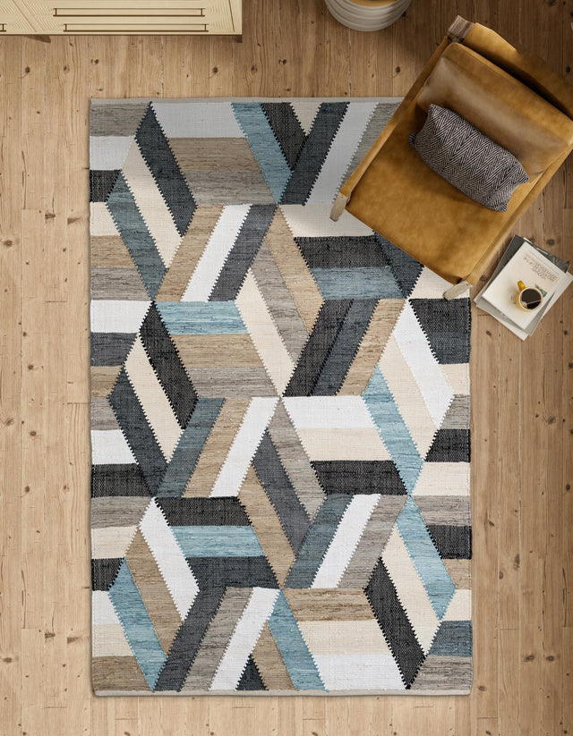 Blue 4' 1 x 6' 1 Chindi Cotton Rectangle Area Rug Interior Design Home Decor Carpet Mat for Sale at Rug Engine