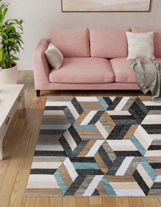 Blue 7' 10 x 7' 10 Chindi Cotton Square Area Rug Interior Design Home Decor Carpet Mat for Sale at Rug Engine