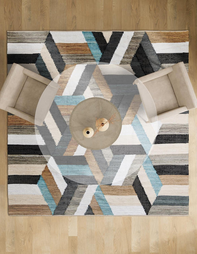 Blue 7' 10 x 7' 10 Chindi Cotton Square Area Rug Interior Design Home Decor Carpet Mat for Sale at Rug Engine