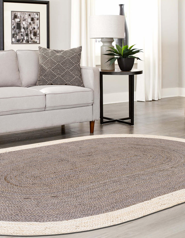 Gray and White 4' 1 x 6' 1 Braided Jute Oval Area Rug 100% Jute Hand Braided Natural Eco-Friendly Boho Style Carpet for Living Rooms Dining Office Space Dorms for Sale at Rug Engine