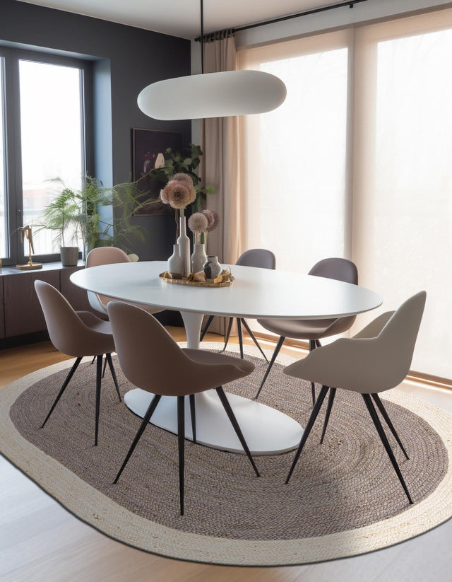Gray and White 7' 10 x 10' Braided Jute Oval Area Rug 100% Jute Hand Braided Natural Eco-Friendly Boho Style Carpet for Living Rooms Dining Office Space Dorms for Sale at Rug Engine