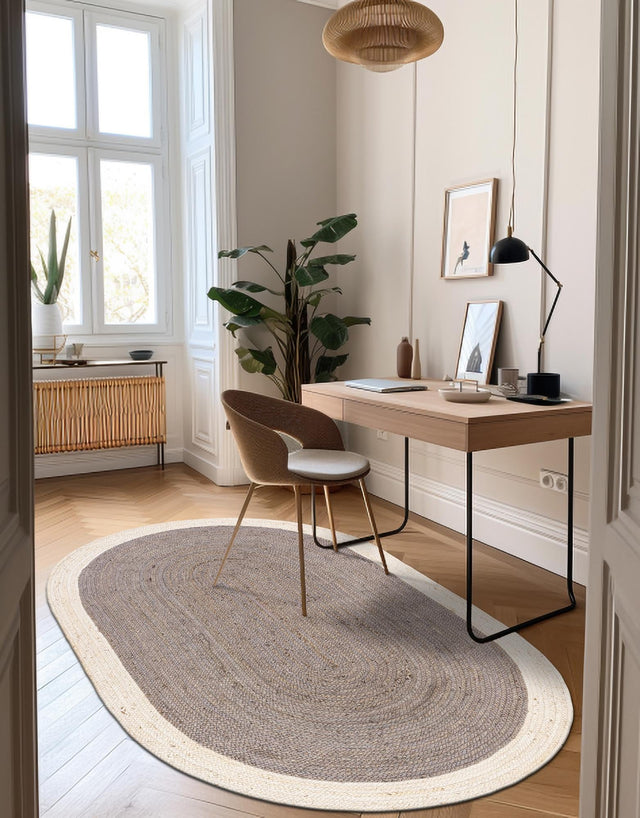 Gray and White 7' 10 x 10' Braided Jute Oval Area Rug 100% Jute Hand Braided Natural Eco-Friendly Boho Style Carpet for Living Rooms Dining Office Space Dorms for Sale at Rug Engine
