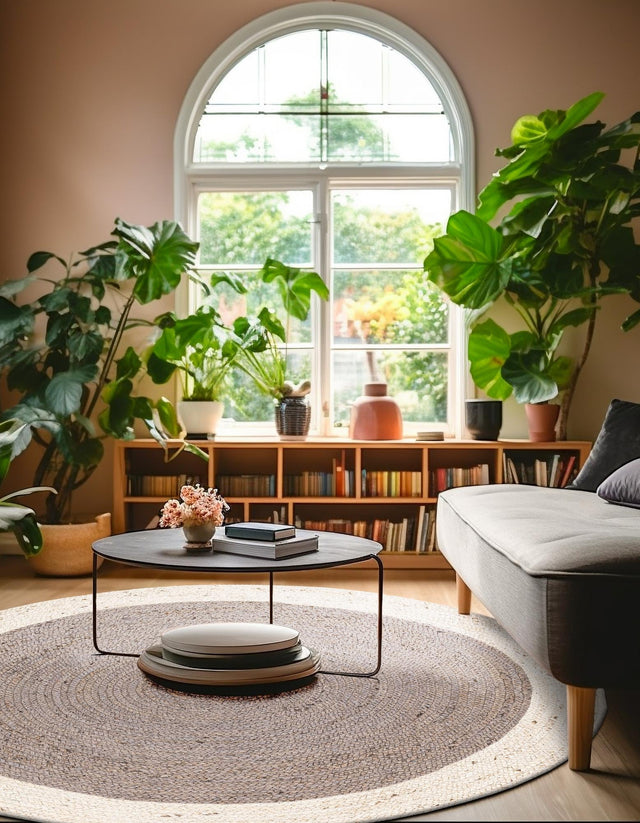 Gray and White 3' 1 x 3' 1 Braided Jute Round Area Rug 100% Jute Hand Braided Natural Eco-Friendly Boho Style Carpet for Living Rooms Dining Office Space Dorms for Sale at Rug Engine
