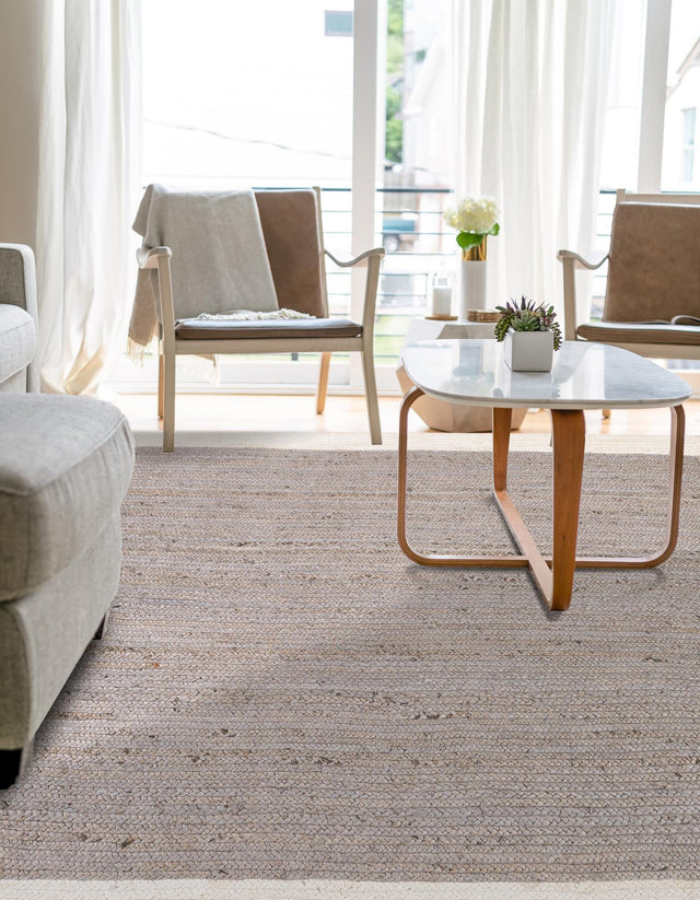 Gray and White 4' 1 x 6' 1 Braided Jute Rectangle Area Rug 100% Jute Hand Braided Natural Eco-Friendly Boho Style Carpet for Living Rooms Dining Office Space Dorms for Sale at Rug Engine