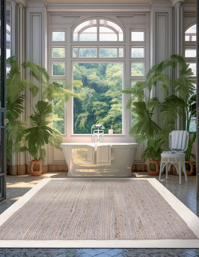 Gray and White 6' 1 x 9' Braided Jute Rectangle Area Rug 100% Jute Hand Braided Natural Eco-Friendly Boho Style Carpet for Living Rooms Dining Office Space Dorms for Sale at Rug Engine
