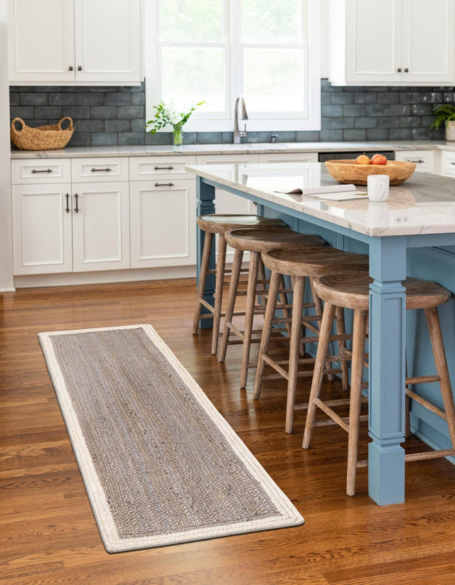 Gray and White 2' x 6' 1 Braided Jute Runner Area Rug 100% Jute Hand Braided Natural Eco-Friendly Boho Style Carpet for Living Rooms Dining Office Space Dorms for Sale at Rug Engine