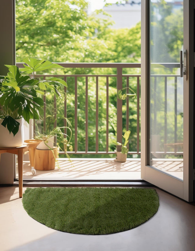 Green 2' 2 x 3' 7 Outdoor Grass Hearth Half-Round Semicircle Area Rug Thick Soft Touch Fluffy & Plush Shaggy Pile Weather Resistant for Patio, Deck, Terrace, Balcony, Porch Grass Carpet Mat for Sale at Rug Engine