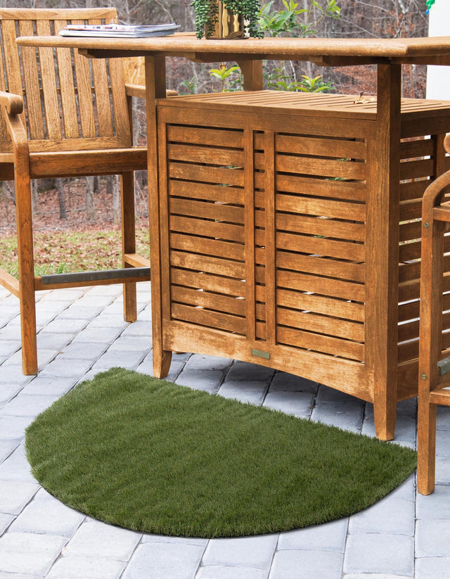 Green 2' 2 x 3' 7 Outdoor Grass Hearth Half-Round Semicircle Area Rug Thick Soft Touch Fluffy & Plush Shaggy Pile Weather Resistant for Patio, Deck, Terrace, Balcony, Porch Grass Carpet Mat for Sale at Rug Engine