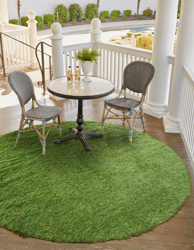 Green 10' x 10' Outdoor Grass Round Area Rug Thick Soft Touch Fluffy & Plush Shaggy Pile Weather Resistant for Patio, Deck, Terrace, Balcony, Porch