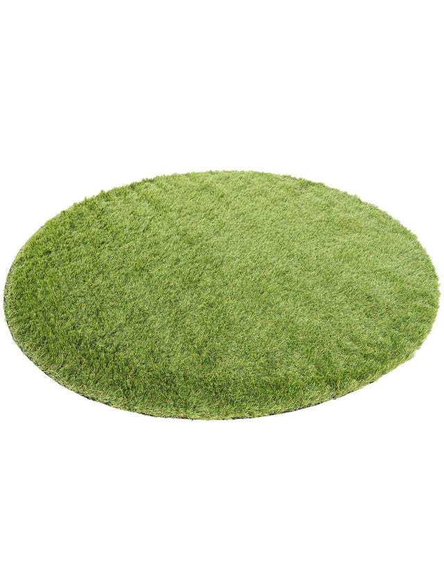 Green 5' 1 x 5' 1 Outdoor Grass Round Area Rug Thick Soft Touch Fluffy & Plush Shaggy Pile Weather Resistant for Patio, Deck, Terrace, Balcony, Porch