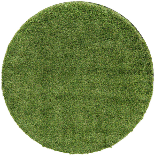 Green 5' 1 x 5' 1 Outdoor Grass Round Area Rug Thick Soft Touch Fluffy & Plush Shaggy Pile Weather Resistant for Patio, Deck, Terrace, Balcony, Porch